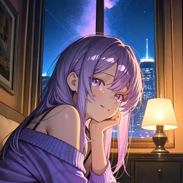 tsuki curled up by the window under the moon